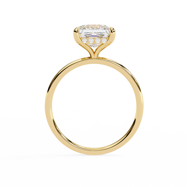 Yellow Gold Princess Cut Diamond Solitaire Ring with Hidden Halo