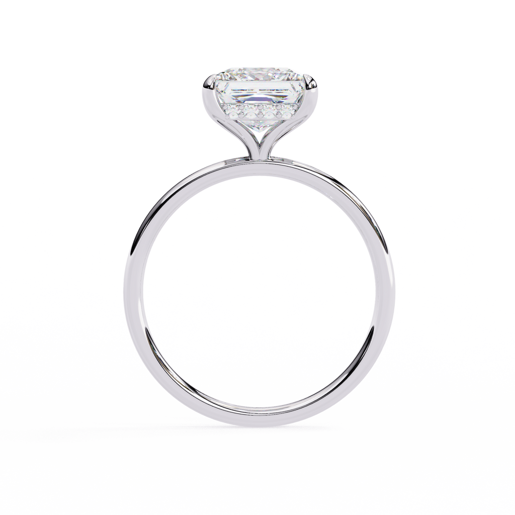 White Gold Princess Cut Diamond Solitaire Ring with Hidden Halo