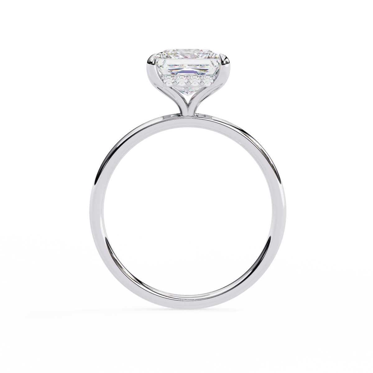White Gold Princess Cut Diamond Solitaire Ring with Hidden Halo