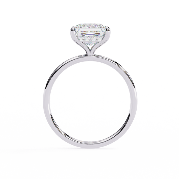 White Gold Princess Cut Diamond Solitaire Ring with Hidden Halo