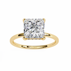 Yellow Gold Princess Cut Diamond Solitaire Ring with Hidden Halo