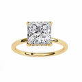 Yellow Gold Princess Cut Diamond Solitaire Ring with Hidden Halo