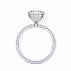 White Gold Princess Cut Diamond Ring with Hidden Halo and Pavé Band