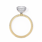 Yellow Gold Princess Cut Diamond Ring with Hidden Halo and Pavé Band