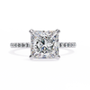 White Gold Princess Cut Diamond Ring with Hidden Halo and Pavé Band