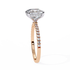 Rose Gold Princess Cut Diamond Ring with Hidden Halo and Pavé Band