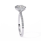White Gold Princess Cut Diamond Ring with Hidden Halo and Pavé Band