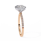 Rose Gold Princess Cut Diamond Ring with Hidden Halo and Pavé Band