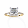 Yellow Gold Princess Cut Diamond Ring with Hidden Halo and Pavé Band
