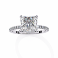 White Gold Princess Cut Diamond Ring with Hidden Halo and Pavé Band