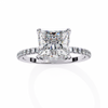 White Gold Princess Cut Diamond Ring with Hidden Halo and Pavé Band