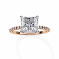 Rose Gold Princess Cut Diamond Ring with Hidden Halo and Pavé Band