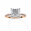 Rose Gold Princess Cut Diamond Ring with Hidden Halo and Pavé Band