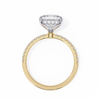 Yellow Gold Princess Cut Diamond Ring with Hidden Halo and Pavé Band