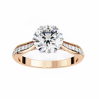 Rose Gold Round Brilliant Diamond Ring with Channel Pavé Shoulders