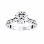 White Gold Round Brilliant Diamond Ring with Channel Pavé Shoulders