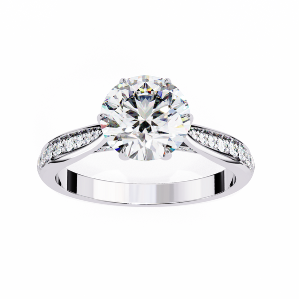 White Gold Round Brilliant Diamond Ring with Channel Pavé Shoulders