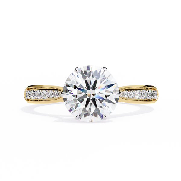 Yellow Gold Round Brilliant Diamond Ring with Channel Pavé Shoulders