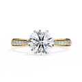 Yellow Gold Round Brilliant Diamond Ring with Channel Pavé Shoulders