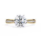 Yellow Gold Round Brilliant Diamond Ring with Channel Pavé Shoulders