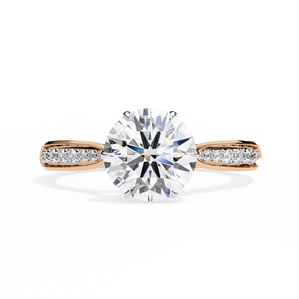 Rose Gold Round Brilliant Diamond Ring with Channel Pavé Shoulders