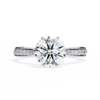 White Gold Round Brilliant Diamond Ring with Channel Pavé Shoulders