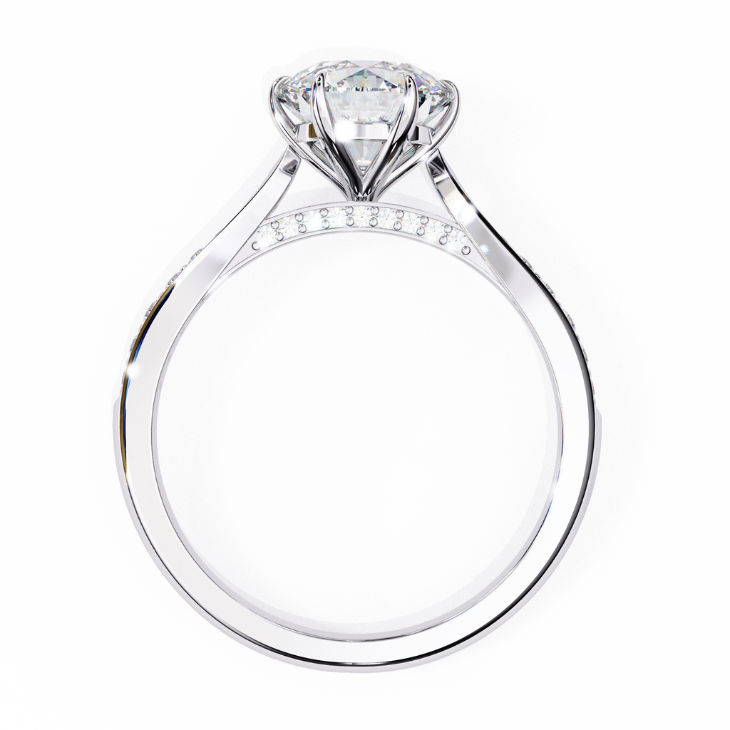 White Gold Round Brilliant Diamond Ring with Channel Pavé Shoulders