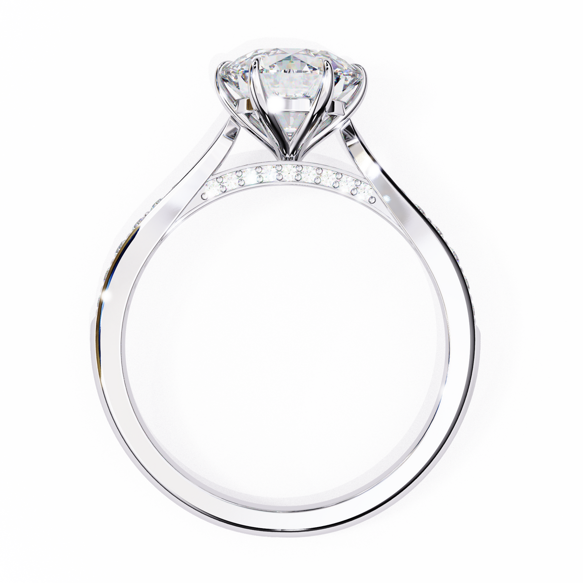 White Gold Round Brilliant Diamond Ring with Channel Pavé Shoulders