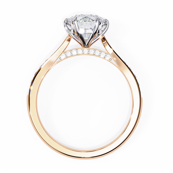 Rose Gold Round Brilliant Diamond Ring with Channel Pavé Shoulders