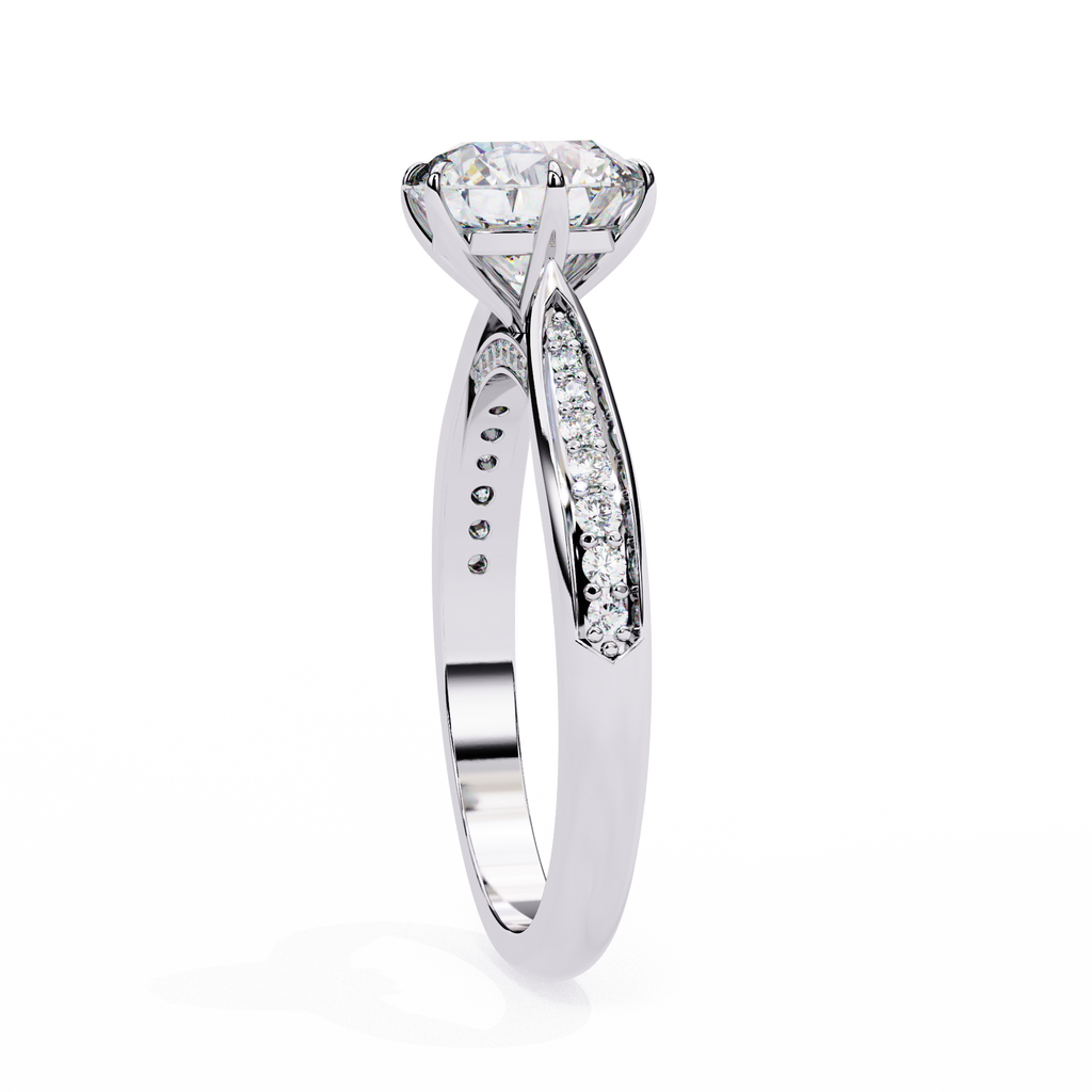 White Gold Round Brilliant Diamond Ring with Channel Pavé Shoulders