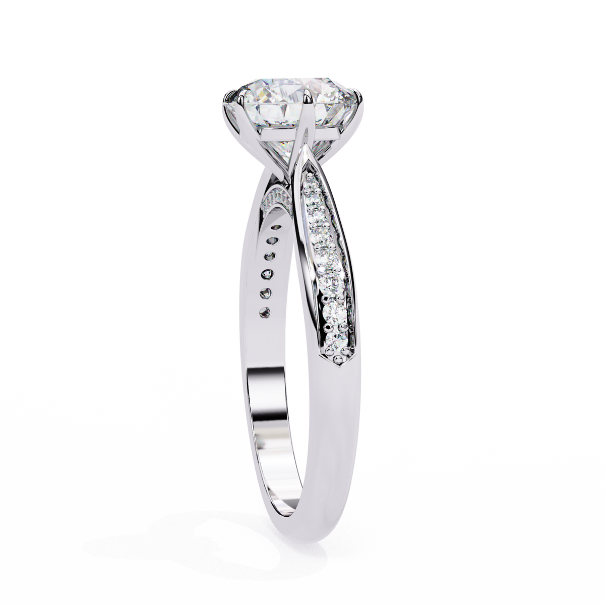 White Gold Round Brilliant Diamond Ring with Channel Pavé Shoulders