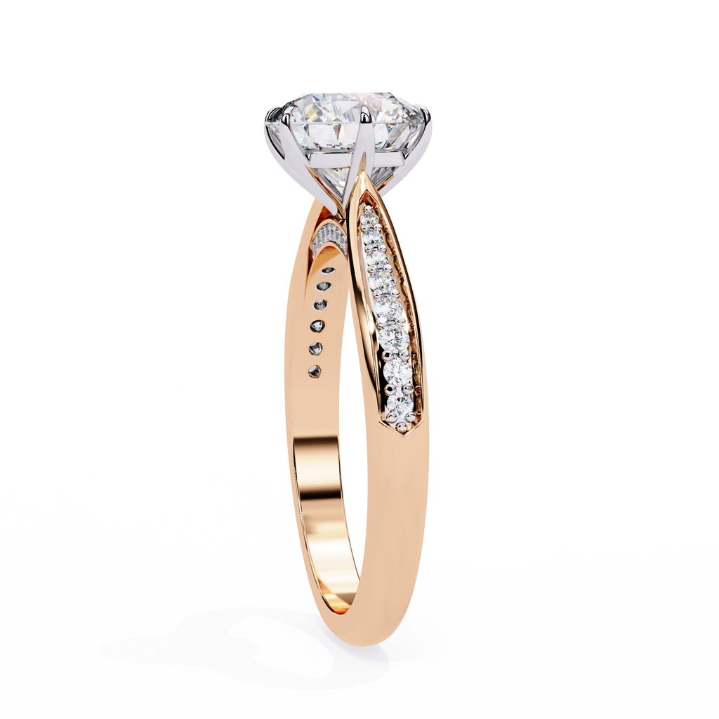 Rose Gold Round Brilliant Diamond Ring with Channel Pavé Shoulders