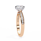 Rose Gold Round Brilliant Diamond Ring with Channel Pavé Shoulders