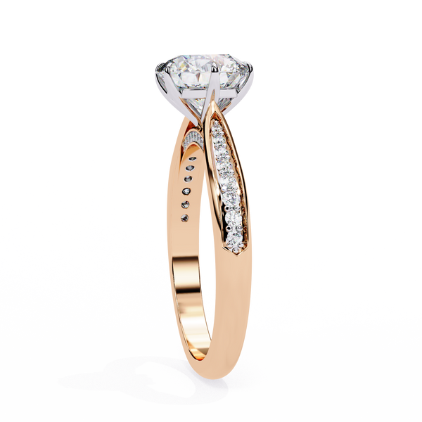 Rose Gold Round Brilliant Diamond Ring with Channel Pavé Shoulders