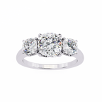White Gold Three Stone Cushion Cut Diamond Trilogy Ring