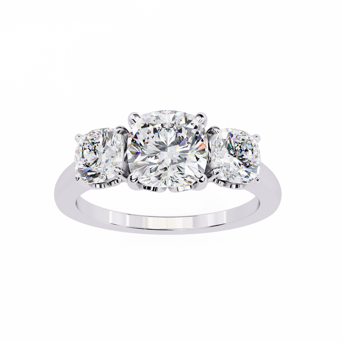 White Gold Three Stone Cushion Cut Diamond Trilogy Ring