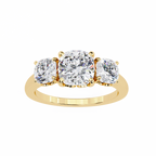 Yellow Gold Three Stone Cushion Cut Diamond Trilogy Ring