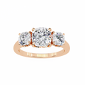 Rose Gold Three Stone Cushion Cut Diamond Trilogy Ring