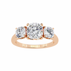 Rose Gold Three Stone Cushion Cut Diamond Trilogy Ring