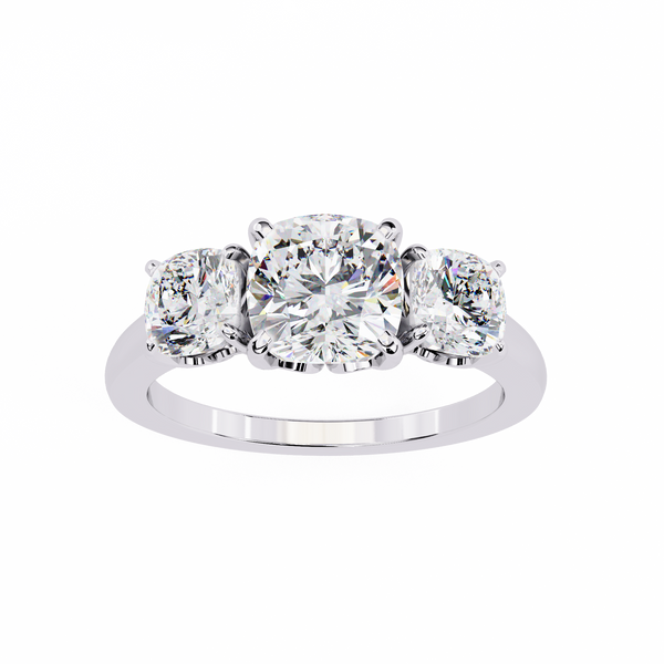White Gold Three Stone Cushion Cut Diamond Trilogy Ring