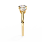 Yellow Gold Three Stone Cushion Cut Diamond Trilogy Ring