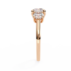 Rose Gold Three Stone Cushion Cut Diamond Trilogy Ring