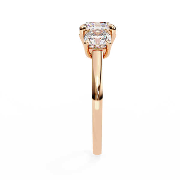 Rose Gold Three Stone Cushion Cut Diamond Trilogy Ring