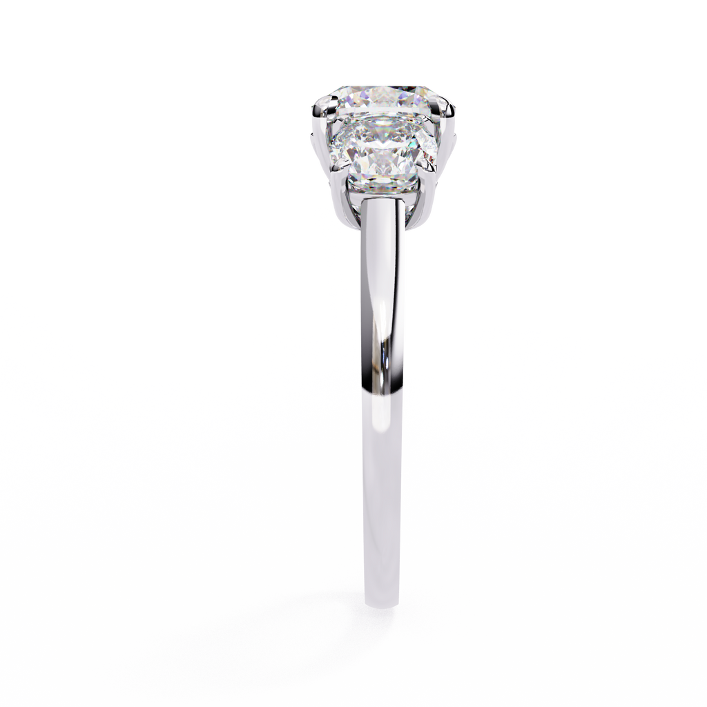 White Gold Three Stone Cushion Cut Diamond Trilogy Ring