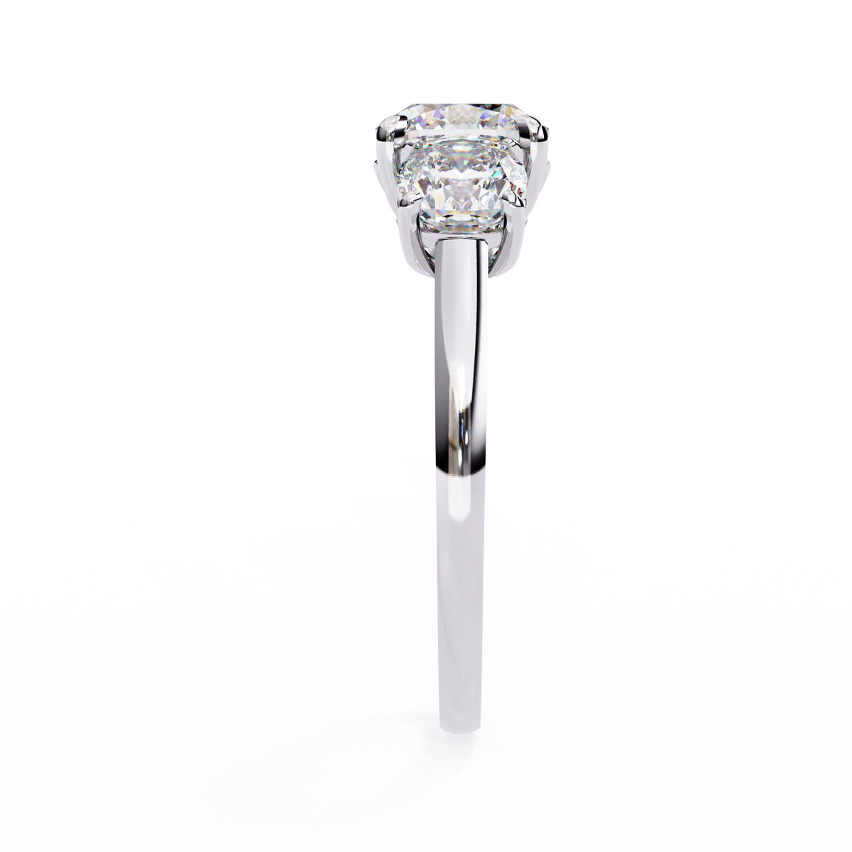 White Gold Three Stone Cushion Cut Diamond Trilogy Ring