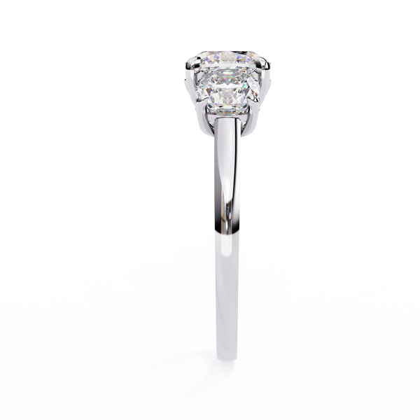 White Gold Three Stone Cushion Cut Diamond Trilogy Ring