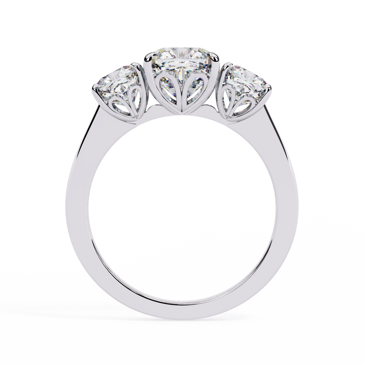 White Gold Three Stone Cushion Cut Diamond Trilogy Ring