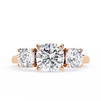 Rose Gold Three Stone Cushion Cut Diamond Trilogy Ring