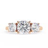 Rose Gold Three Stone Cushion Cut Diamond Trilogy Ring