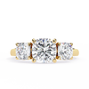 Yellow Gold Three Stone Cushion Cut Diamond Trilogy Ring